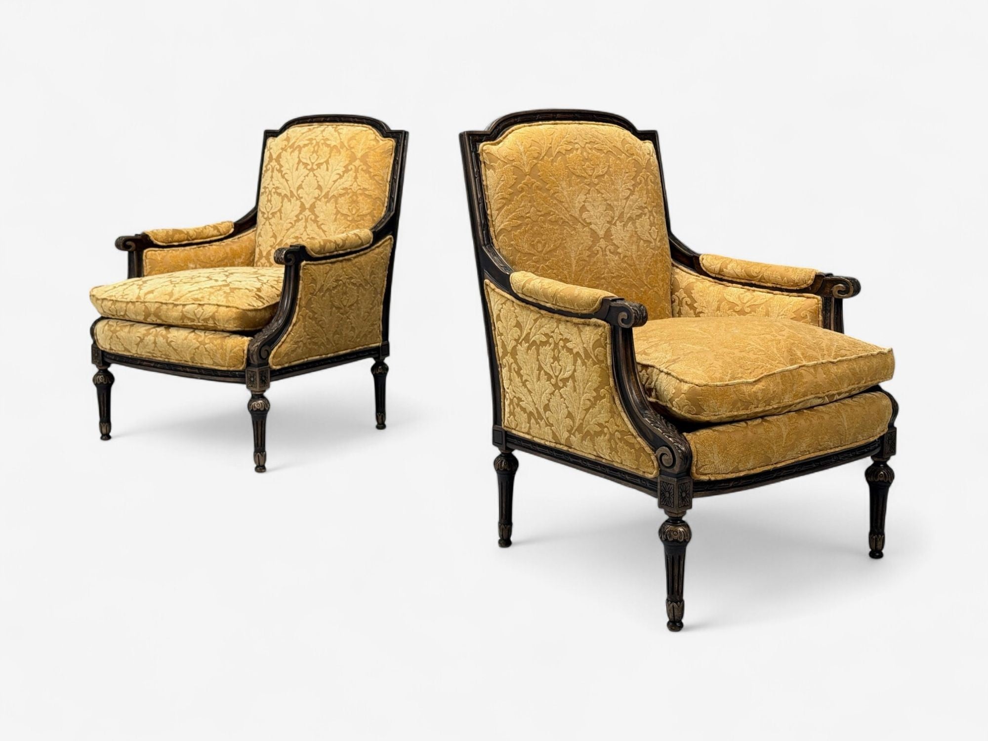 Louis XVI Style, Beige Fabric, Mahogany, Lounge Chairs, France, 1920s