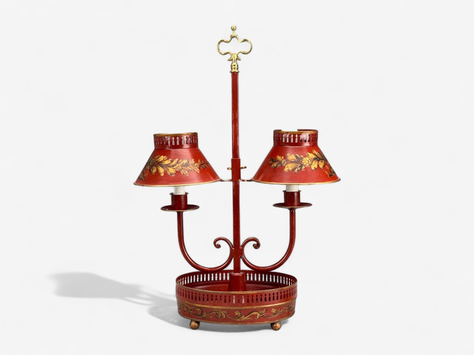 Chinese Export, Painted Metal, Brass, Red Japanned Table Lamp, 20th C.