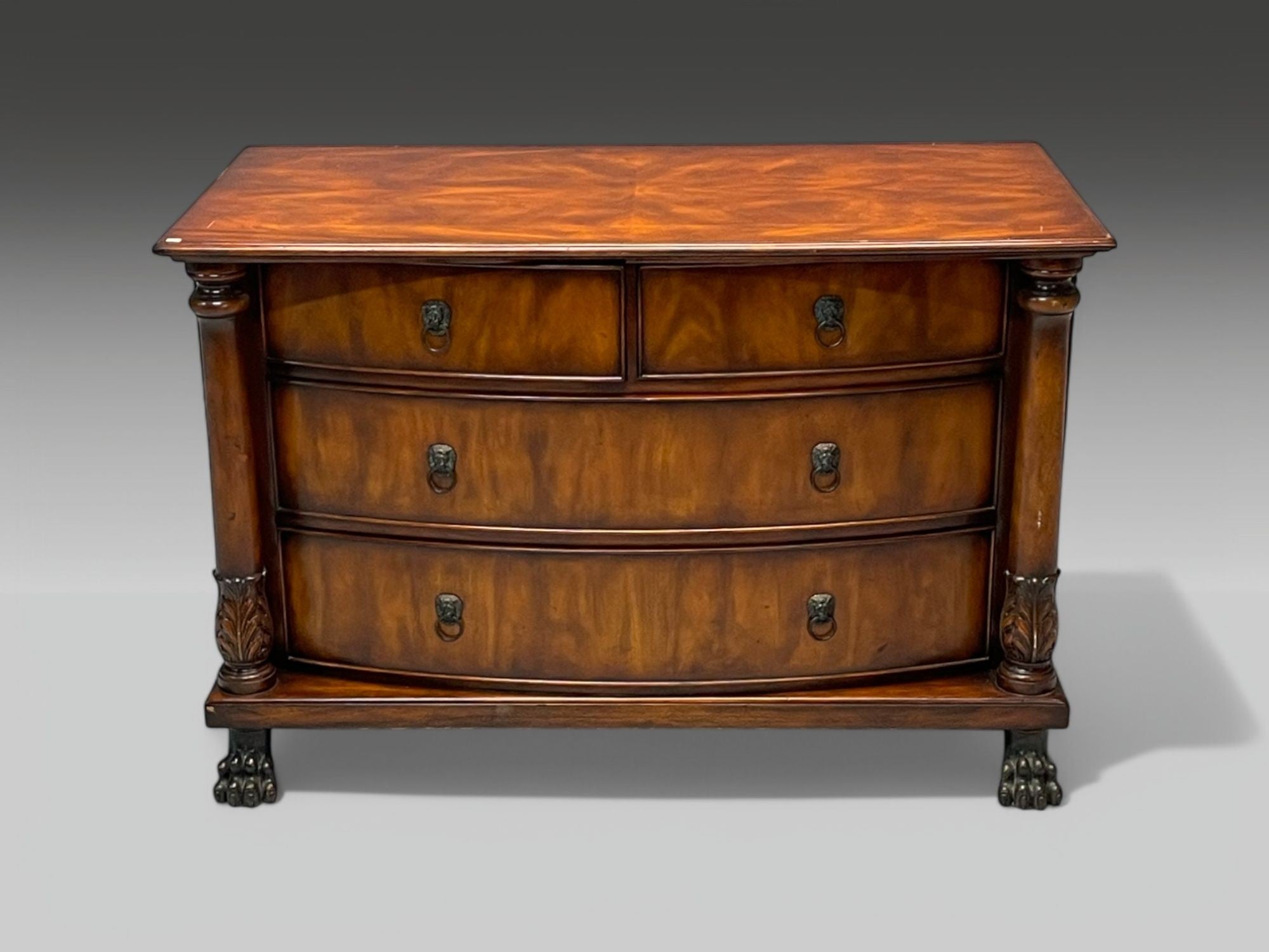 French Empire Style, Flame Mahogany, Bronze, Bow Front Dresser, USA, 20th C.