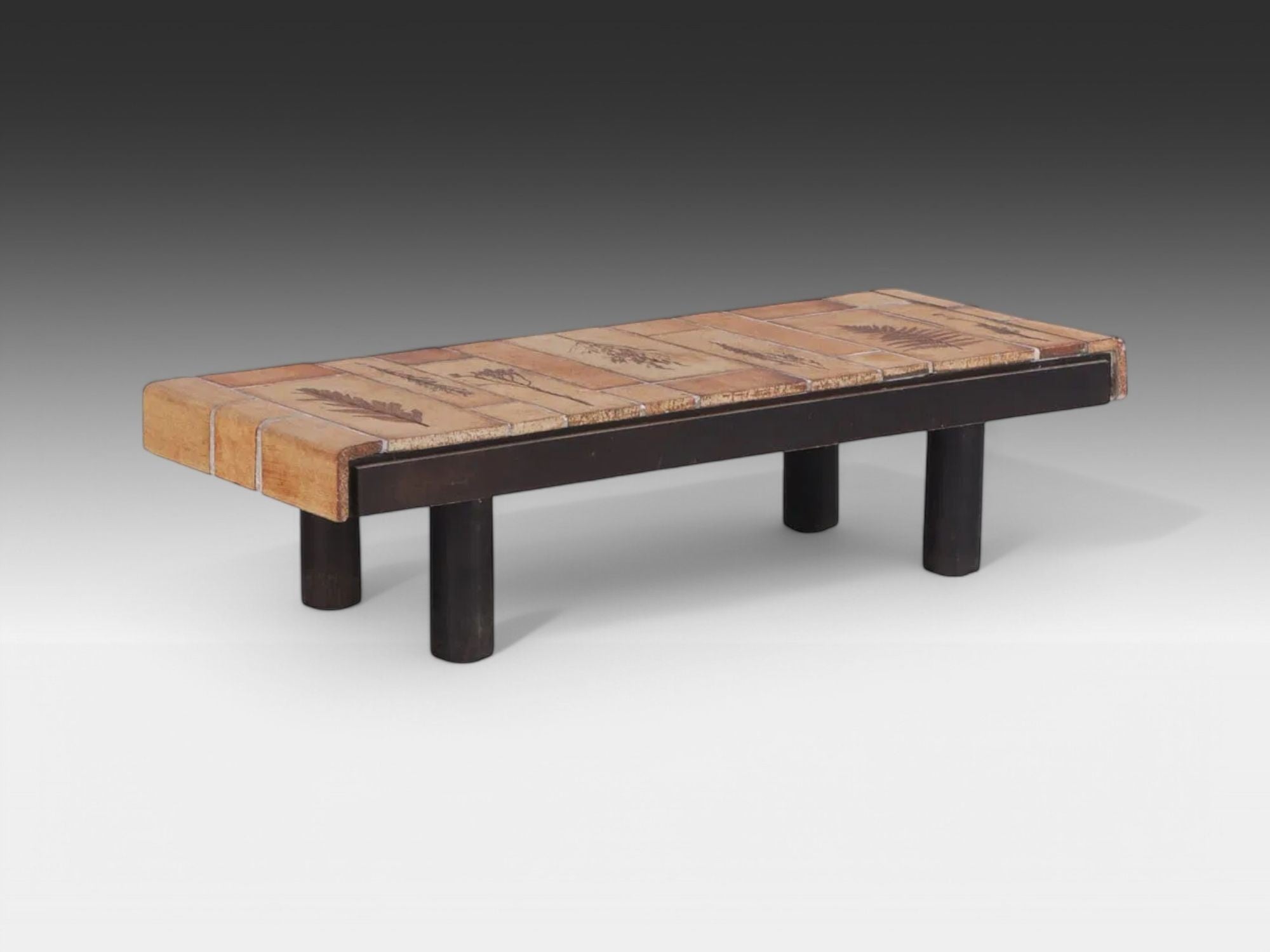 Roger Capron, Mid-Century, Tile, Stained Wood, Low Coffee Table, France, 1970s
