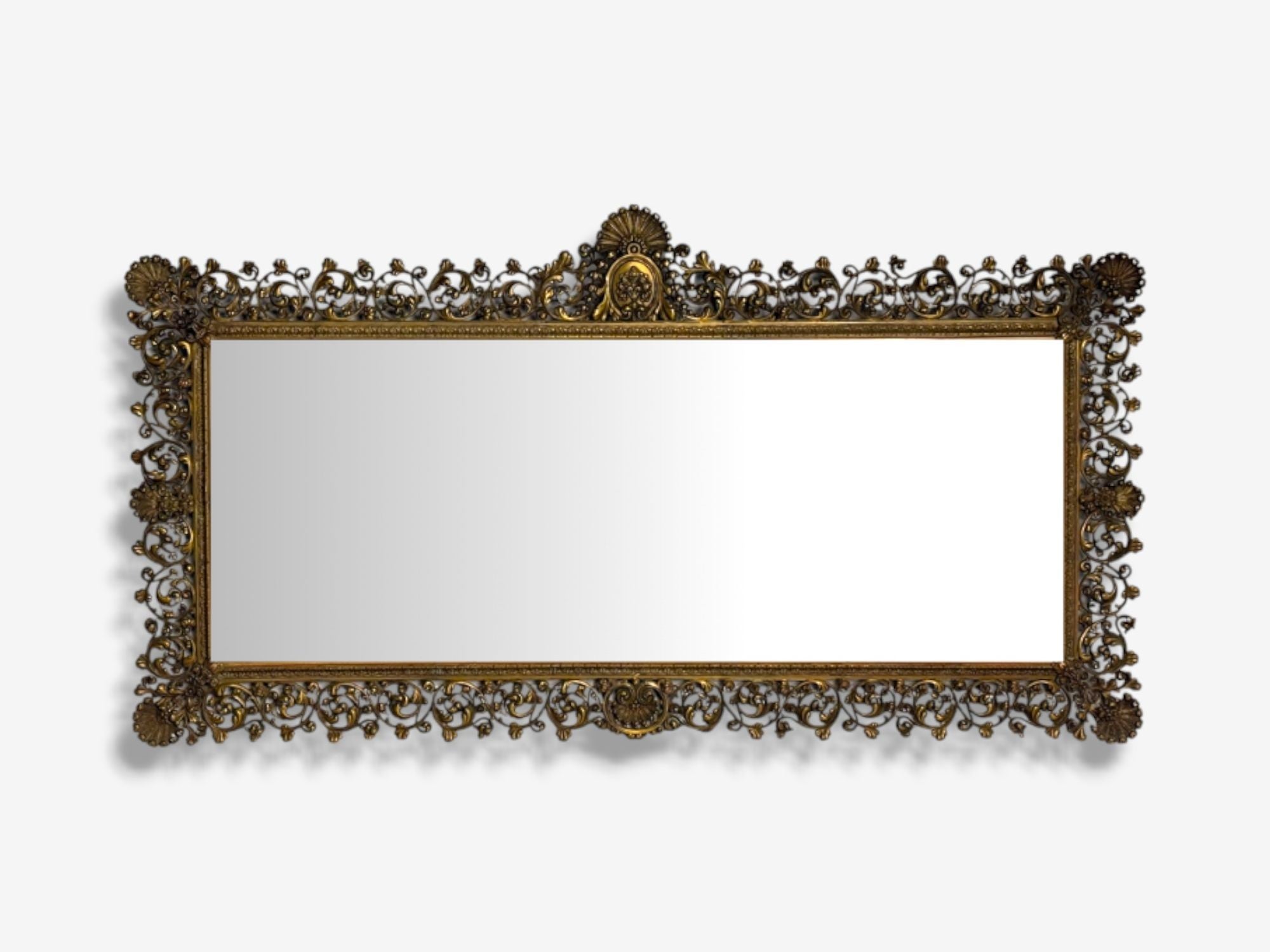 Rococo Style, Patinated Bronze, Large Ornate Wall Mirror, France, 1930s