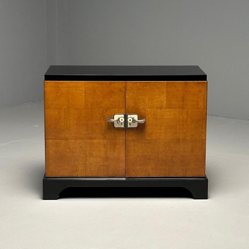James Mont Style, Art Deco, Cabinet, Black Lacquer, Parquetry, France, 1930s