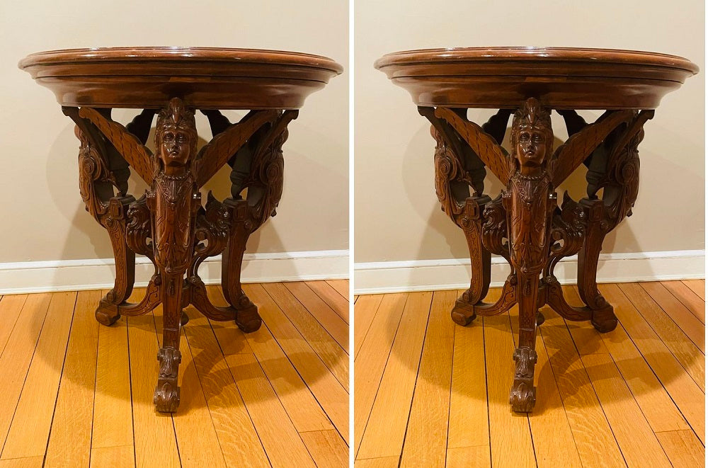 Pair R. J. Horner End Tables, Side or Pedestal Tables, Carved, Inlaid, Rare