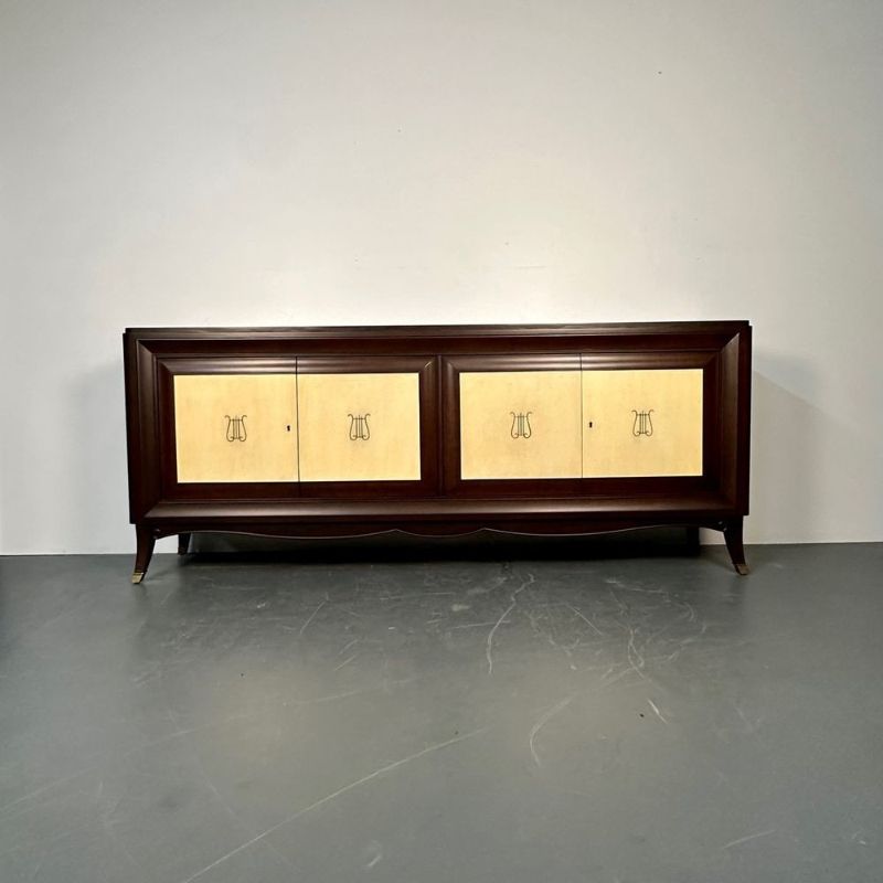 Italian Mid-Century Sideboard / Credenza / Cabinet, Parchment, Mahogany, 1950s