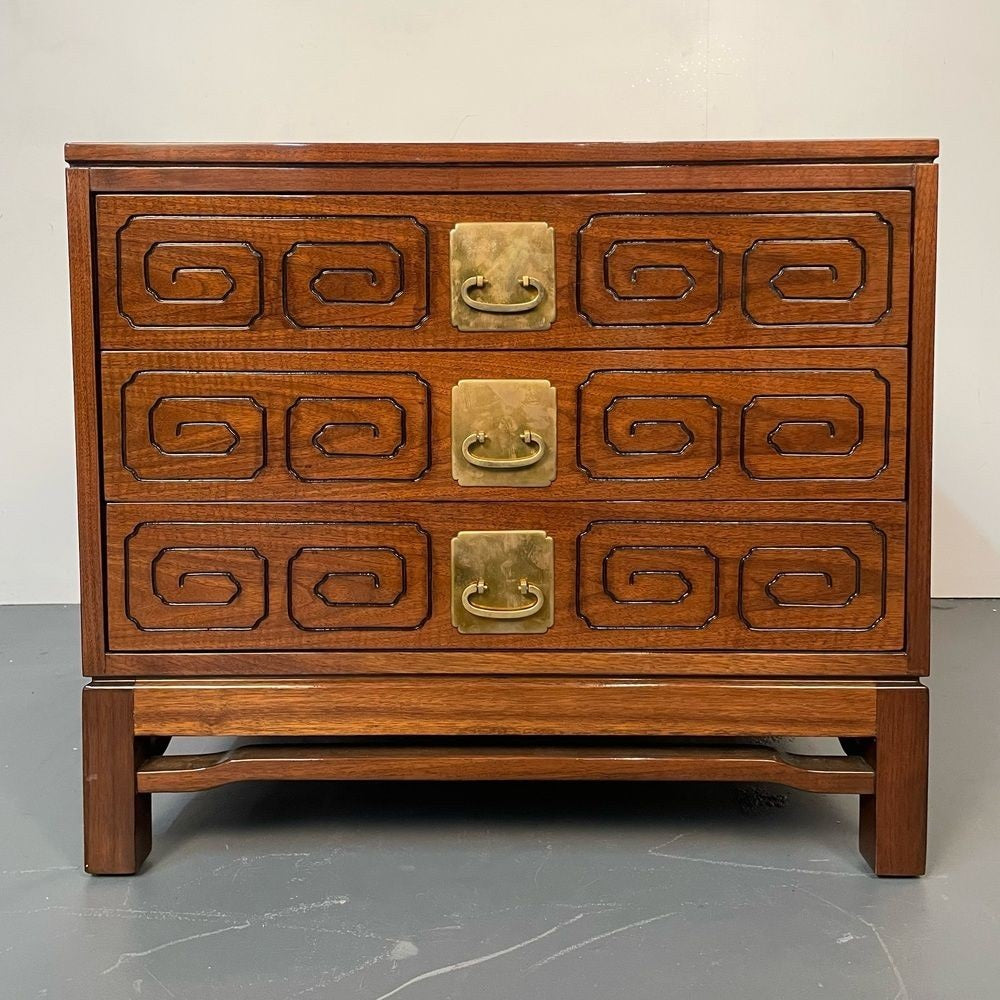 Mid-Century Modern John Widdicomb Nightstand / Walnut Chest, Greek Key Inlay