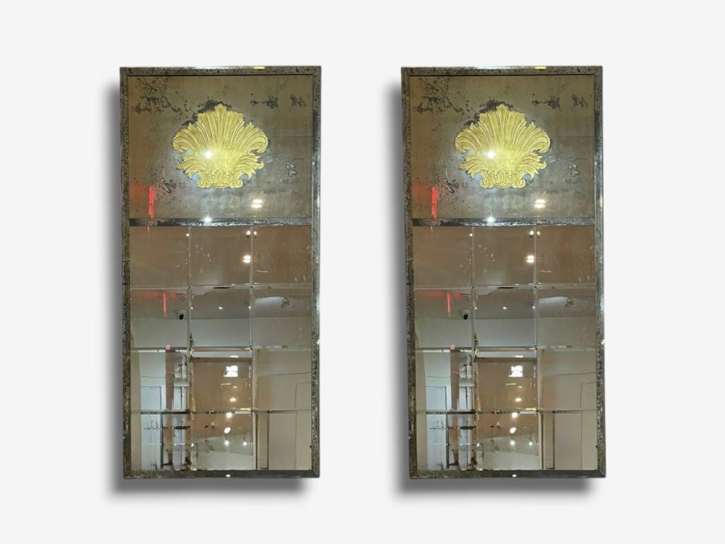 Art Deco Style, Eglomise Glass, Beveled Mirror, Monumental Wall Mirrors, 1960s