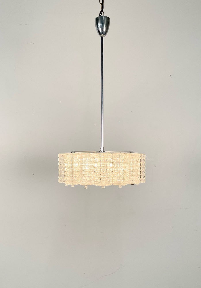 Art Deco, Chandelier, Textured Glass, Chrome, Sweden, Circa 1930s