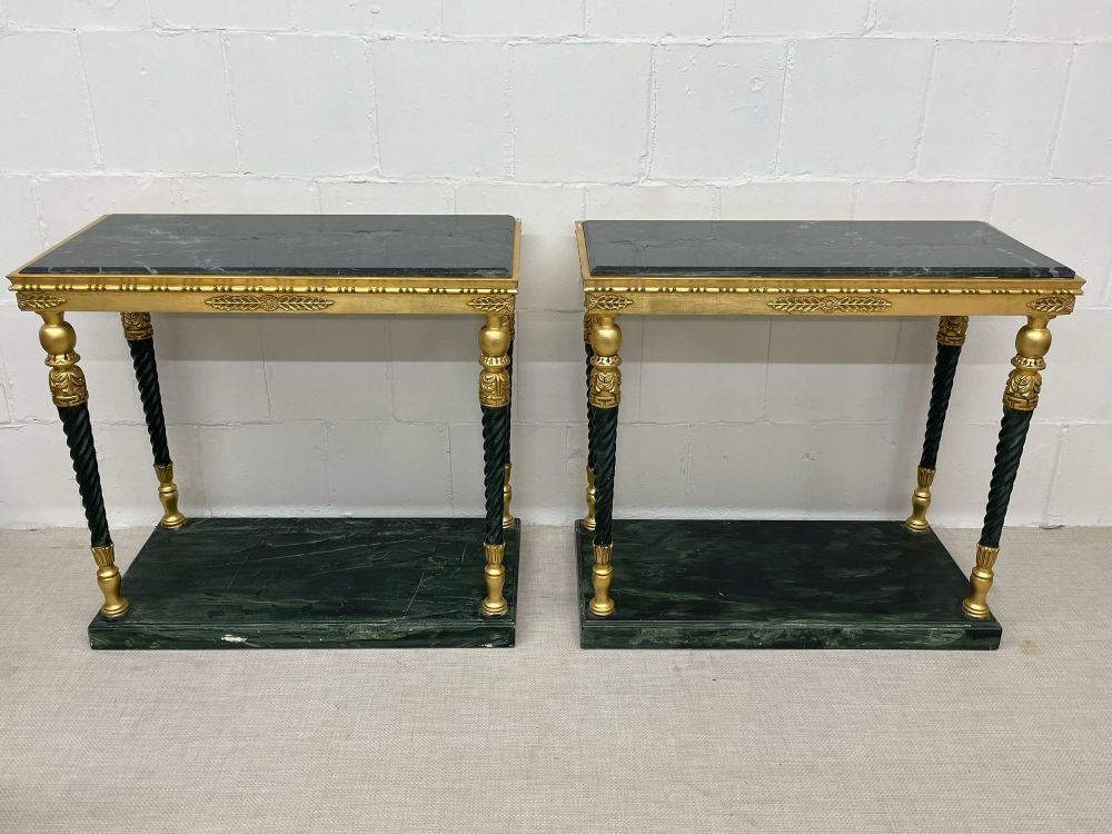 Pair of Swedish Neoclassical Maison Jansen Style Marble Top Consoles
