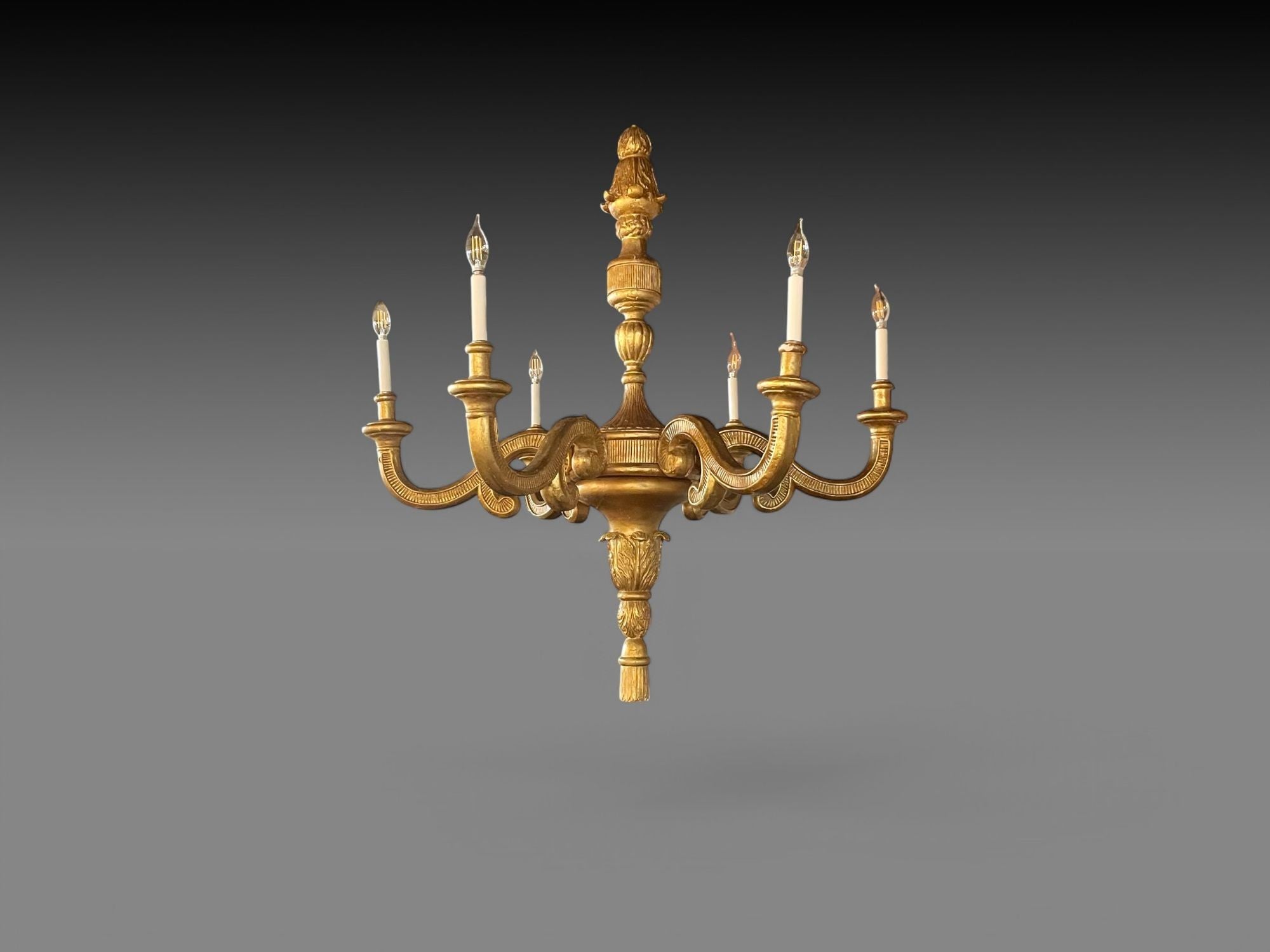 Louis XVI Style, Giltwood, Six Light Large Chandelier, Italy, 1960s