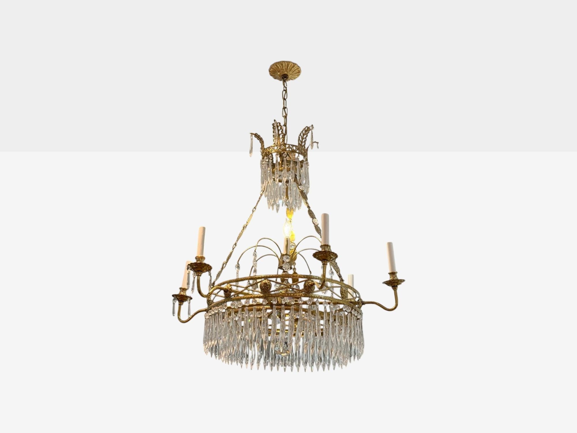 Russian Neoclassical, Bronze, Crystal, Chandelier, Italy, 1950s