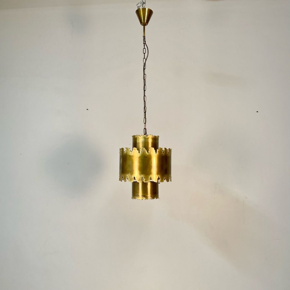 Mid-Century Modern Brutalist Chandelier / Pendant by Tom Greene, Patinated Brass
