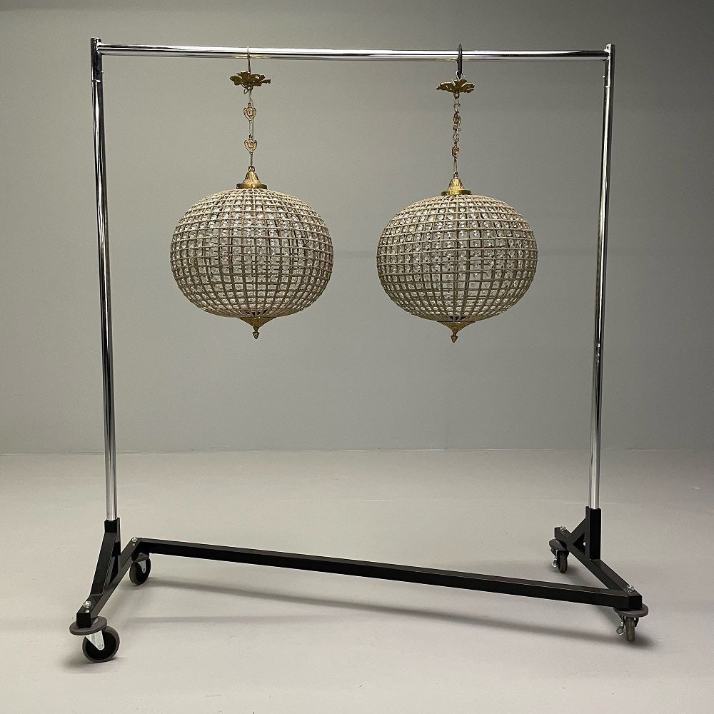 Art Deco, Round Chandeliers, Beveled Crystal, Metal, American, 1980s