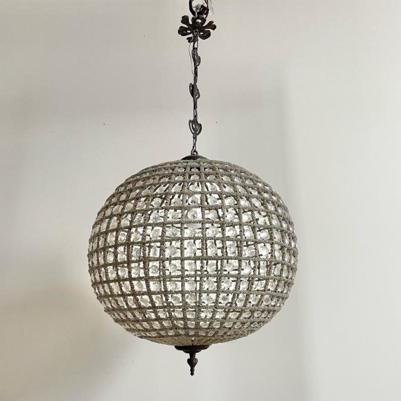 Art Deco, Round Chandeliers, Beveled Crystal, Metal, United States, 1980s