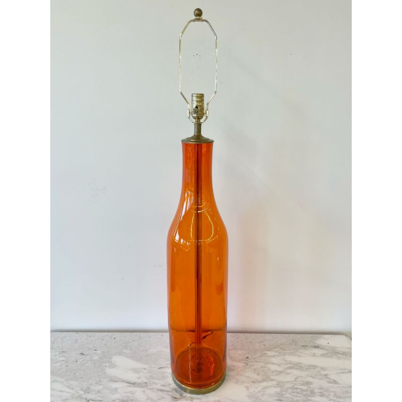 Single Mid-Century Large Orange Blown Glass Bottle Shape Table Lamp by Blenko