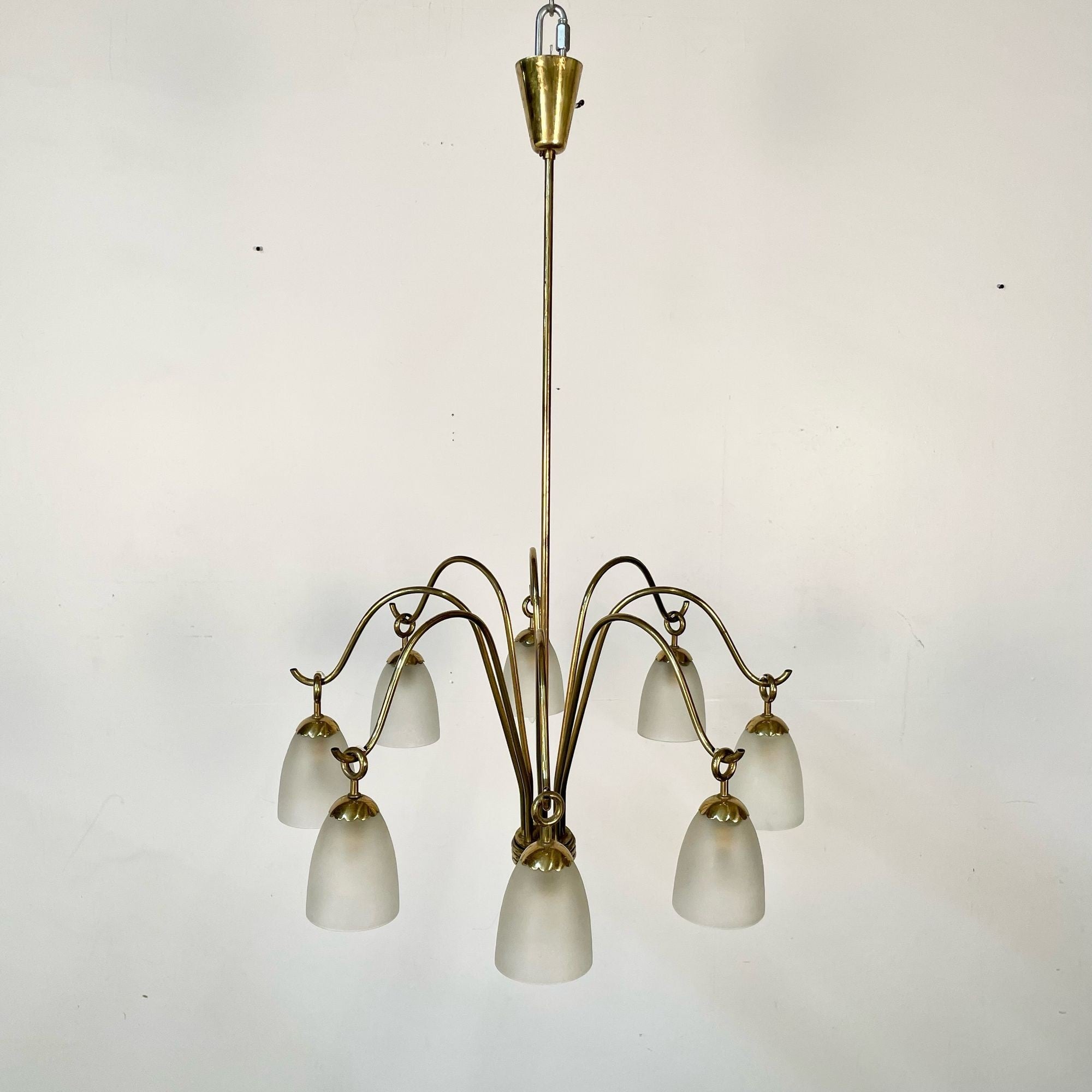Angelo Lelli, Arredoluce, Italian Mid-Century Modern, Chandelier, Brass, 1960s
