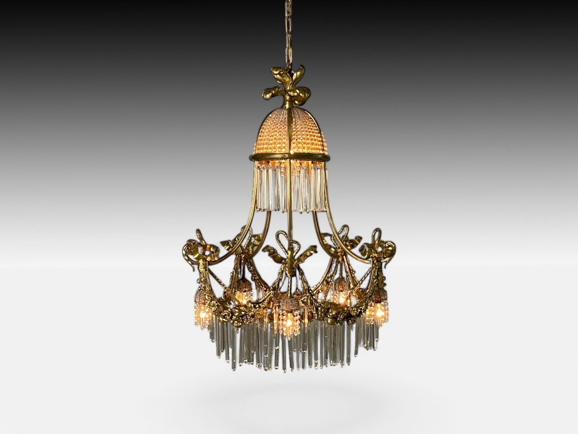 Louis XVI Style, Russian Neoclassical, Bronze, Crystal, Chandelier, France 1900s
