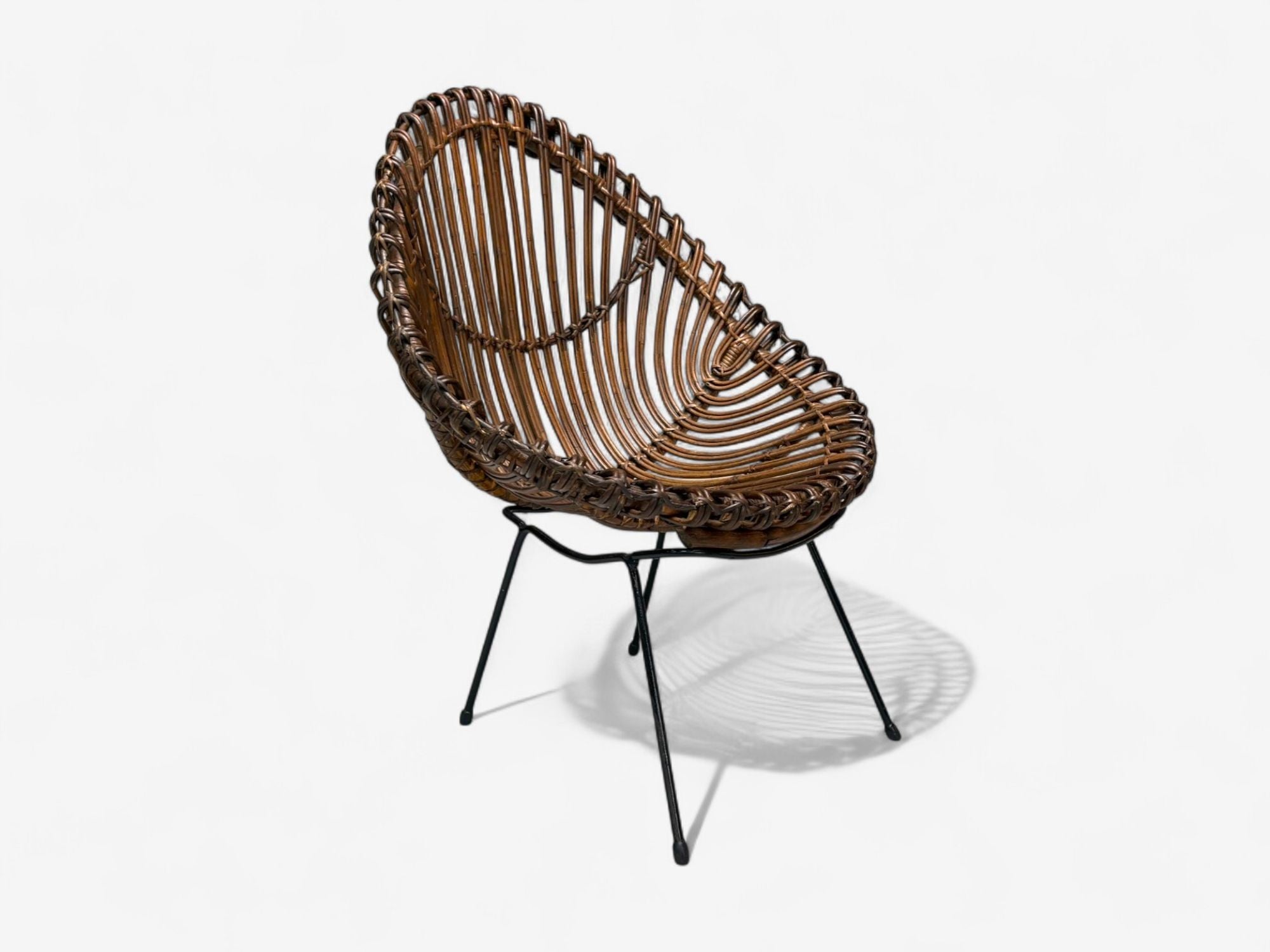 Italian Modern, Metal, Bamboo, Rattan, Lounge Chair, Italy, 1950s