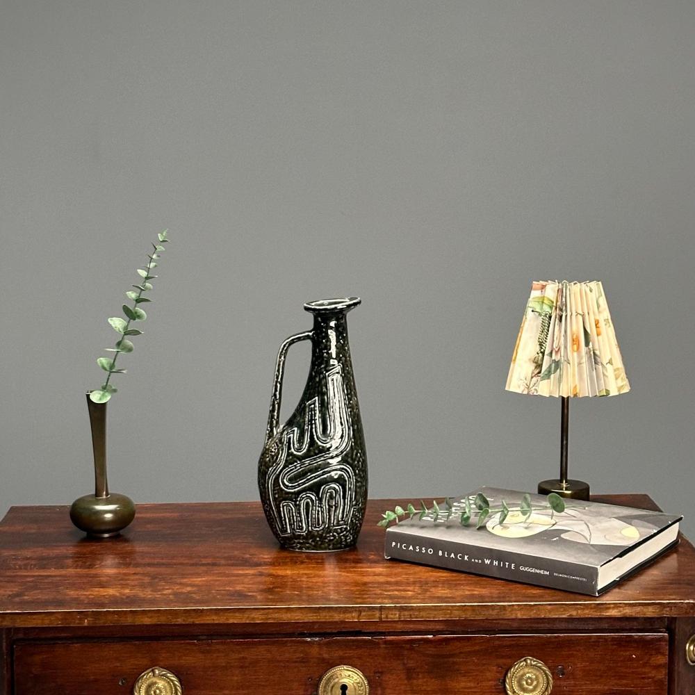 Gunnar Nylund, Swedish Mid-Century Modern, Green Vase, Glazed Stoneware, 1960s
