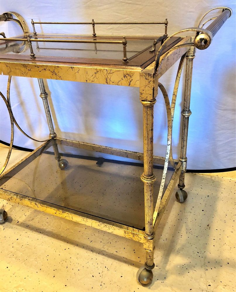 Hollywood Regency Two-Tier Serving Cart in a Faux Marbleized Design