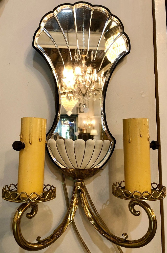 Pair of Jansen Wall Sconces, Hollywood Regency Era with Mirror Backs