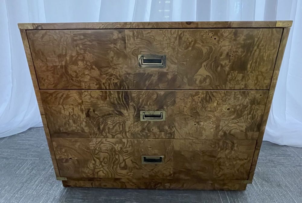 A Burlwood Campaign Chest, Nightstand or End Table.