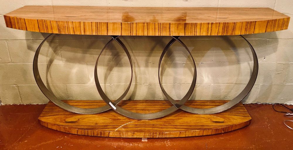 Art Deco Style, Console Table, Mid Century Modern, Heavy Three Chrome Loops