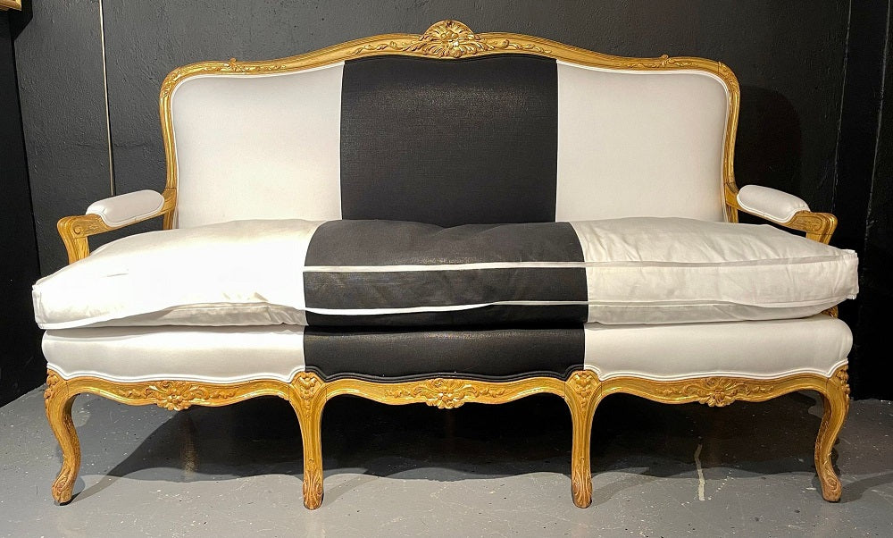1920s French Settee, Sofa or Canape One of Two in Gilt Wood Polished Cotton