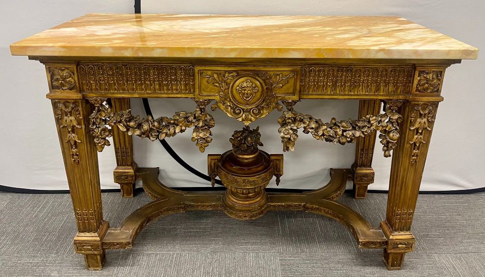 Louis XV Style Giltwood Marble-Top Console, Hall or Center Table