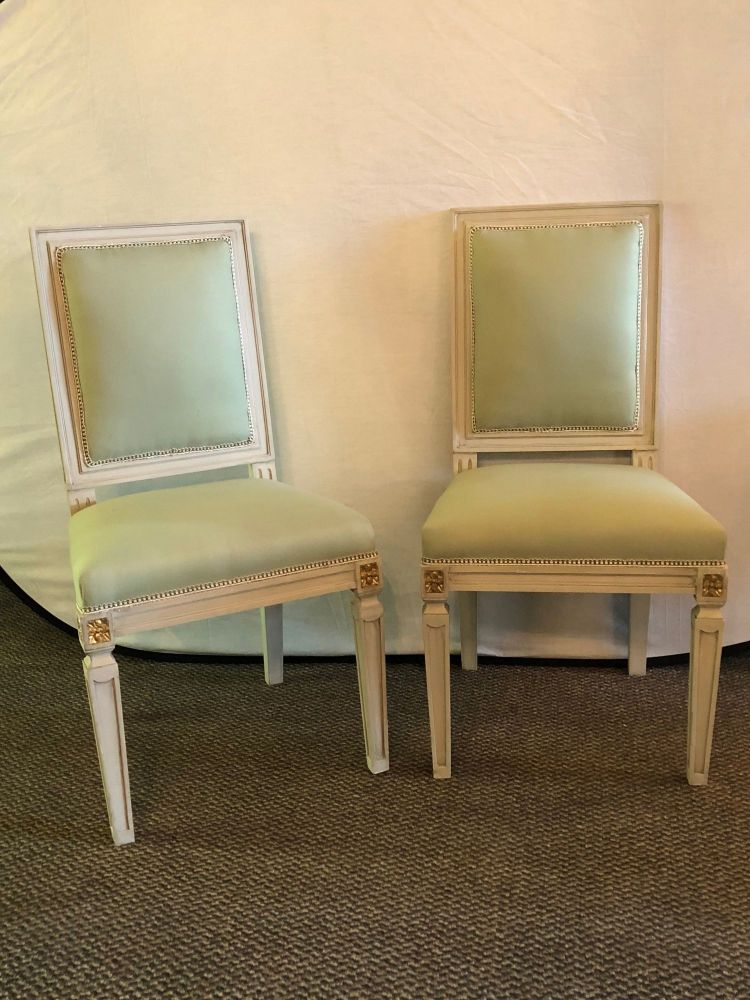 Set of 14 Jansen Inspired Gilt and Paint Decorated Side Chairs