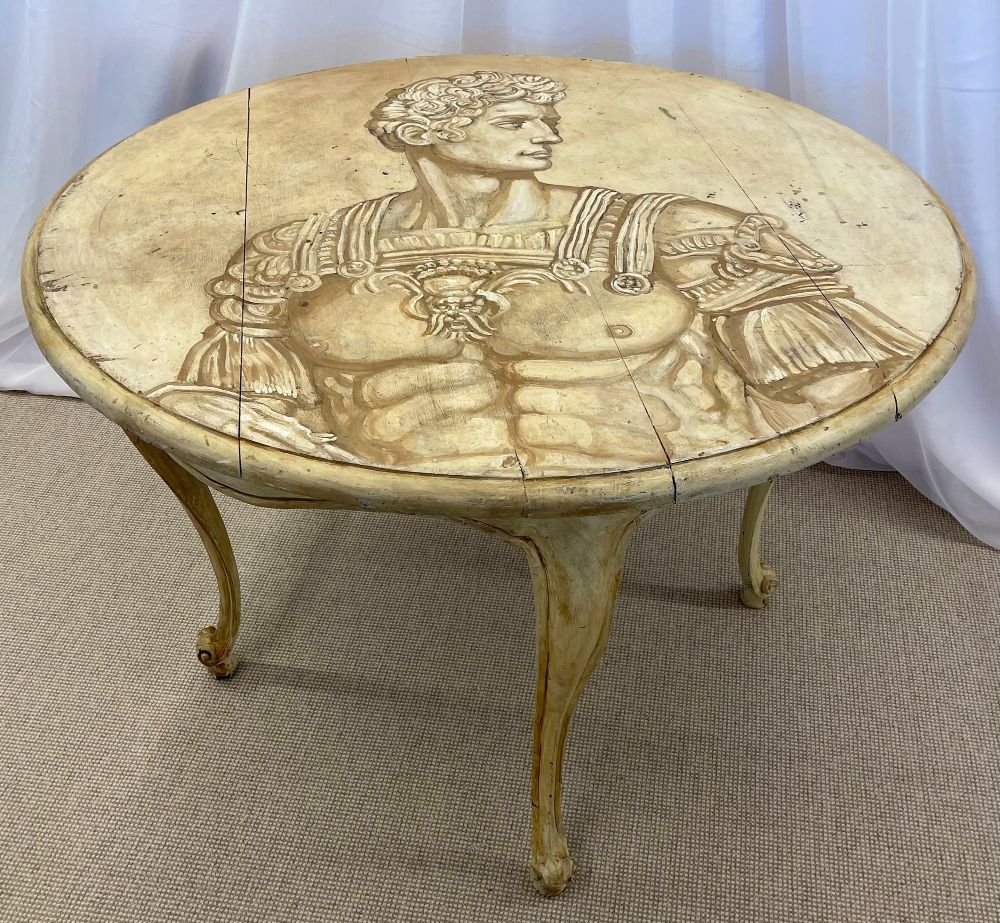 Mid Century Modern Hand Painted Italian Center Table, Fornasetti Style