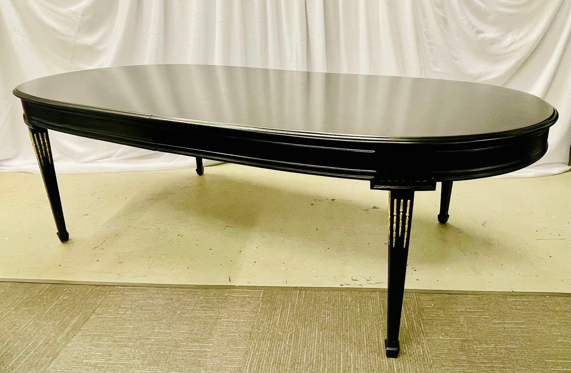 Maison Jansen Louis XVI Dining Table, Conference, Ebony, Bronze, French 1930s