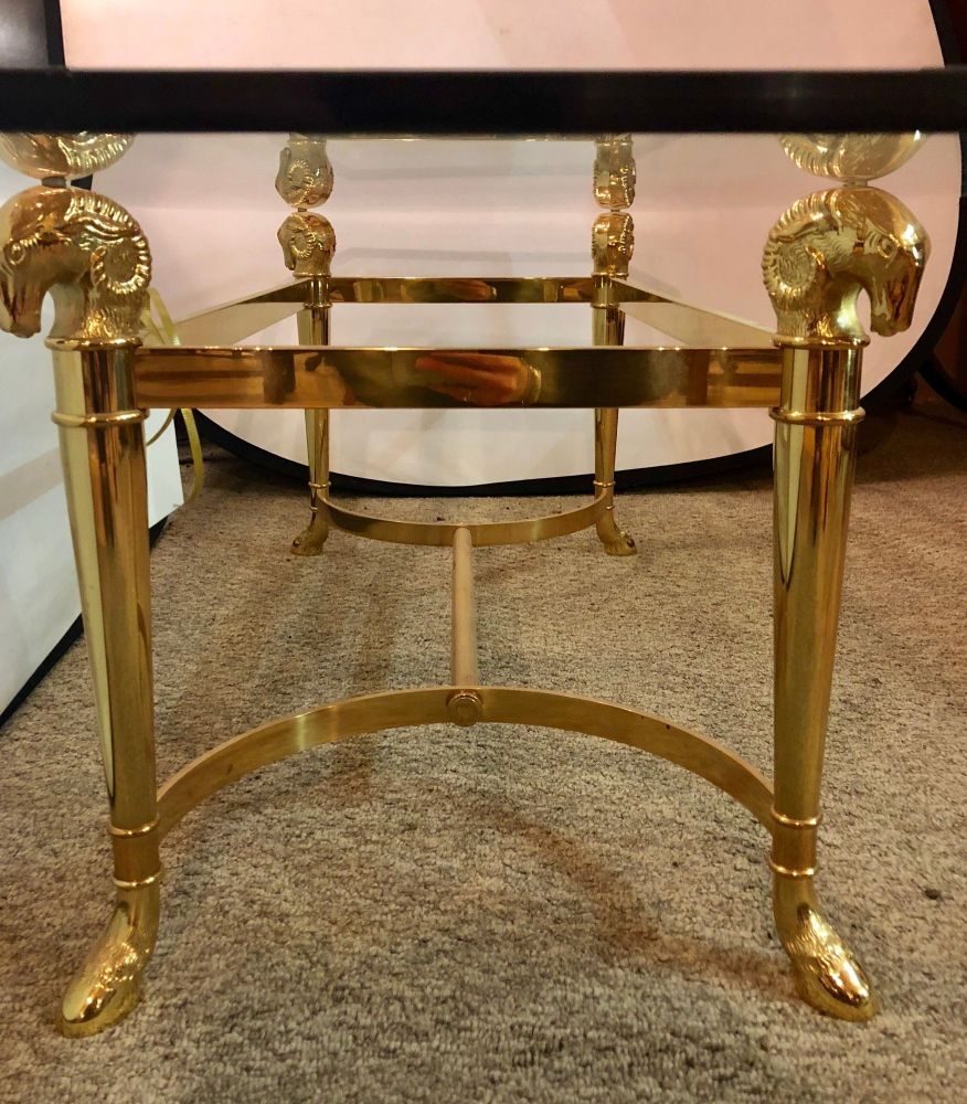 Manner of Jansen Octagon Glass Coffee Table Heavy Brass Ram Head
