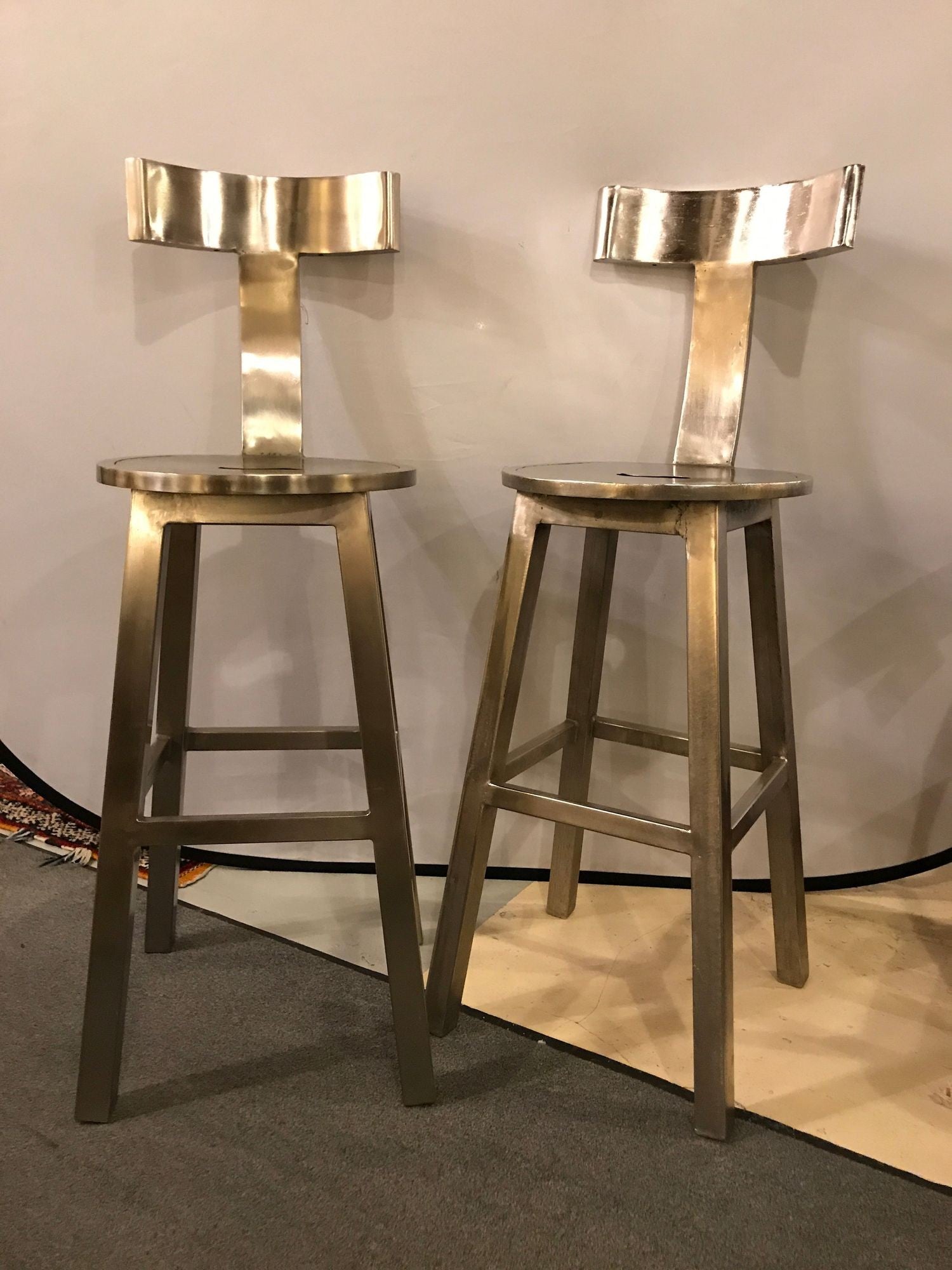 A Pair Of Deco Style Steel Bar Stool