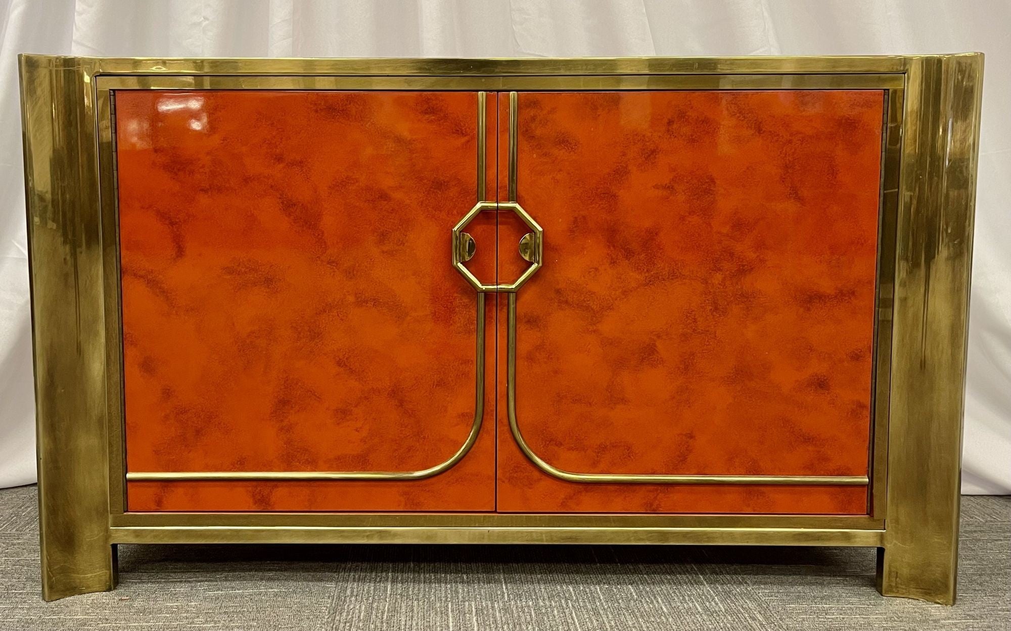 Mid-Century Modern Small Cabinet by Mastercraft, Lacquer, Brass, American, 1980s