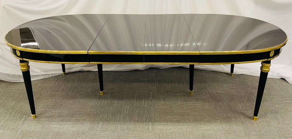 Maison Jansen Ebony Dining Table. Louis XVI Style 2 Leaves.