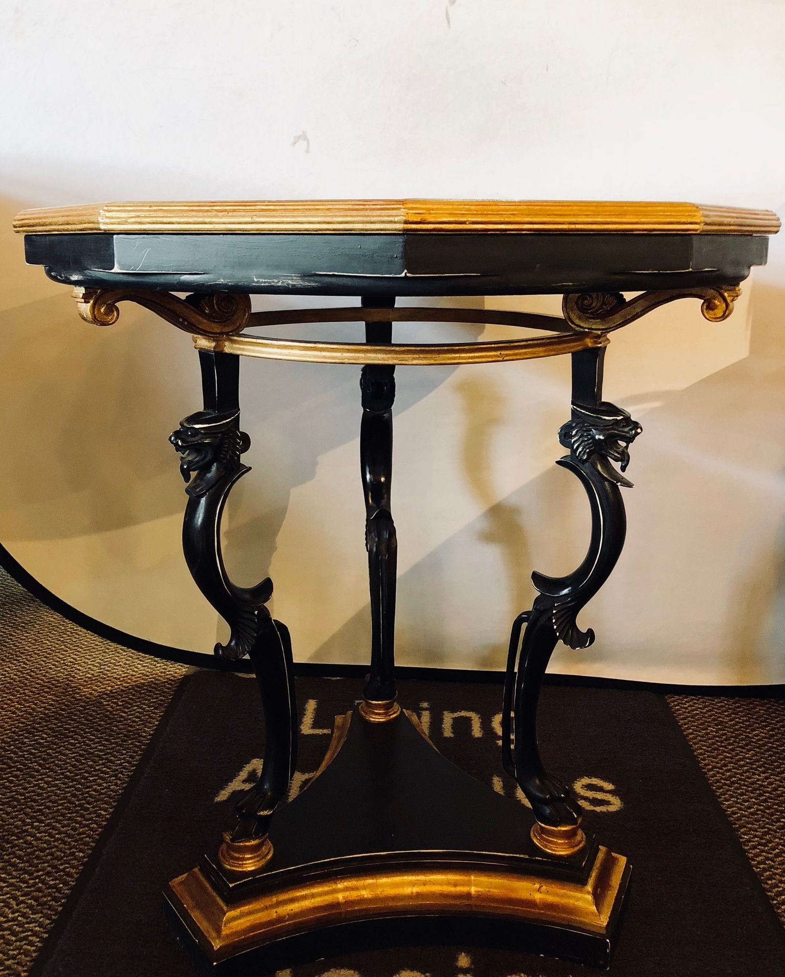 Ebony and Gilt Marble Top Octagonal Shaped Centre or End Table or Pedestal