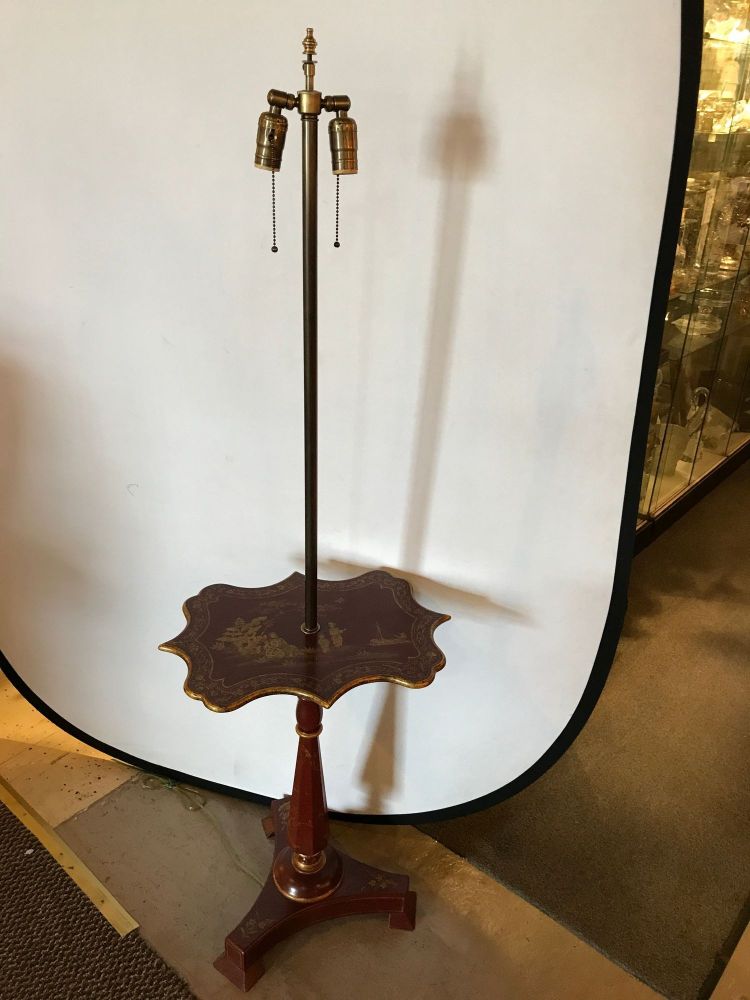 Red Chinoiserie Decorated Table Lamp with Custom Shades