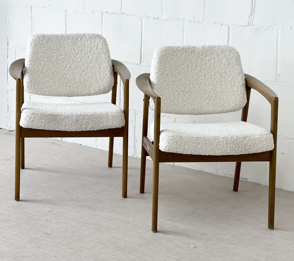 Pair of Mid-Century Modern Arm / Lounge Chairs, Oak, Sheepskin, Sweden, 1970s