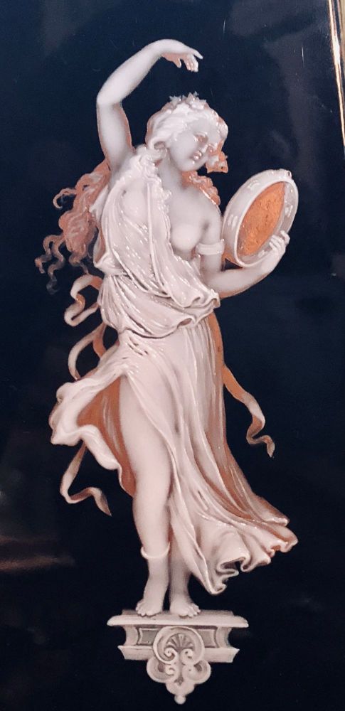 Pair Exquisite Opaline and Paint Decorated Table Lamps W/ Opposing Dancing Lady
