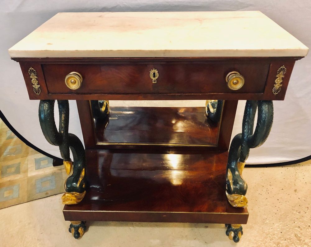 19th Century Empire Serpent Paint & Gilt Decorated Mirrored Back Pier or Cons