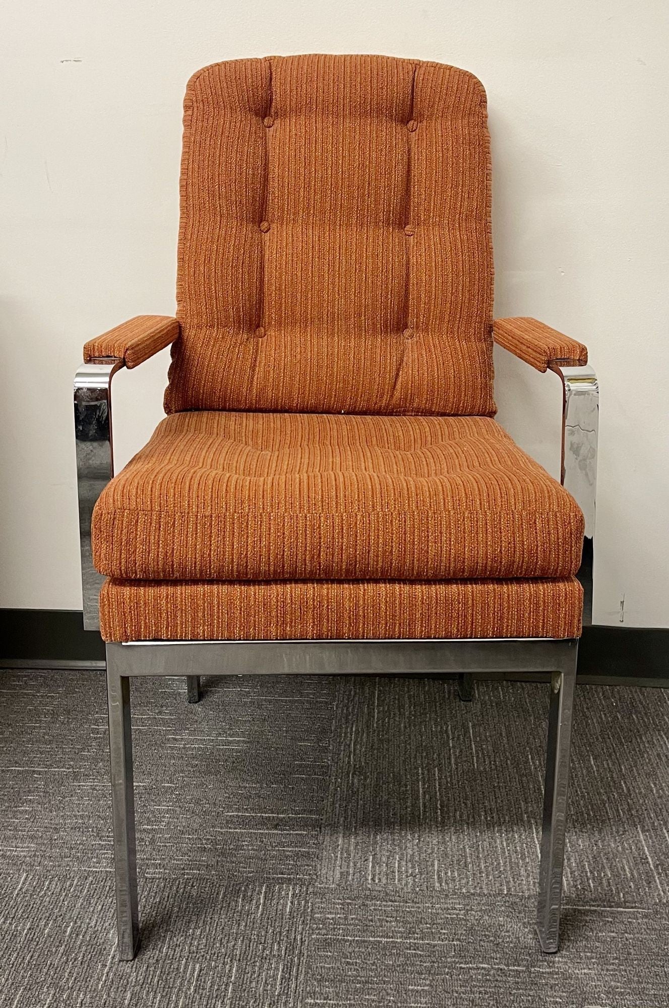 6 Chrome Base Milo Baughman Style Dining Chairs, Mid Century Modern