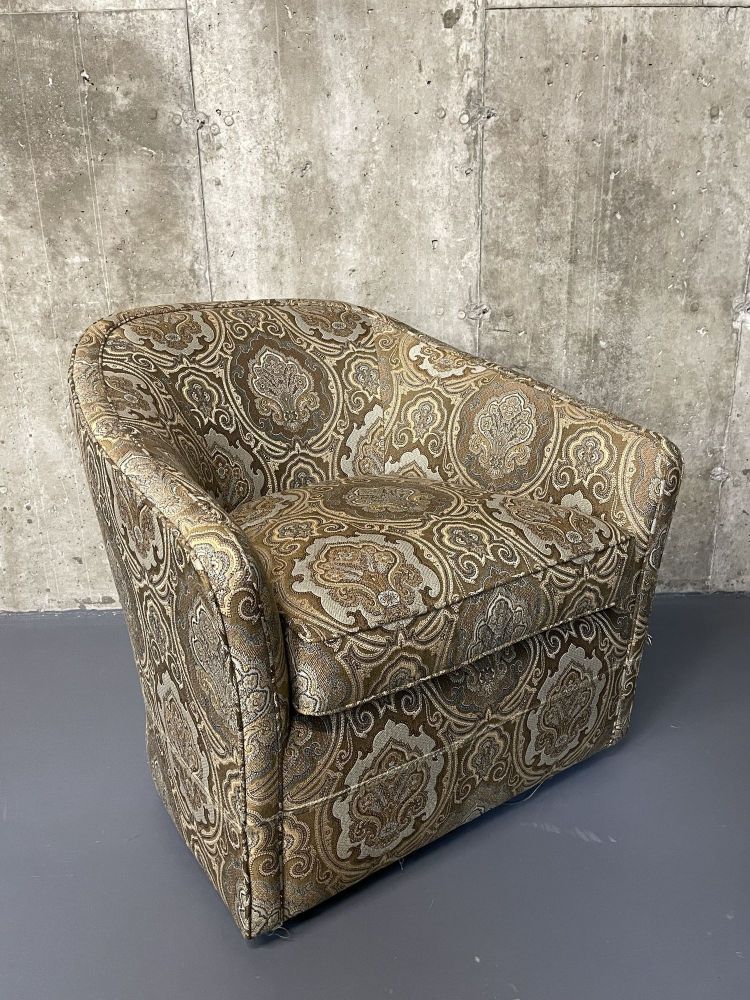 Pair of Vintage Kagan Style Modern Swivel Tub Chairs, Scalamandre Upholstered