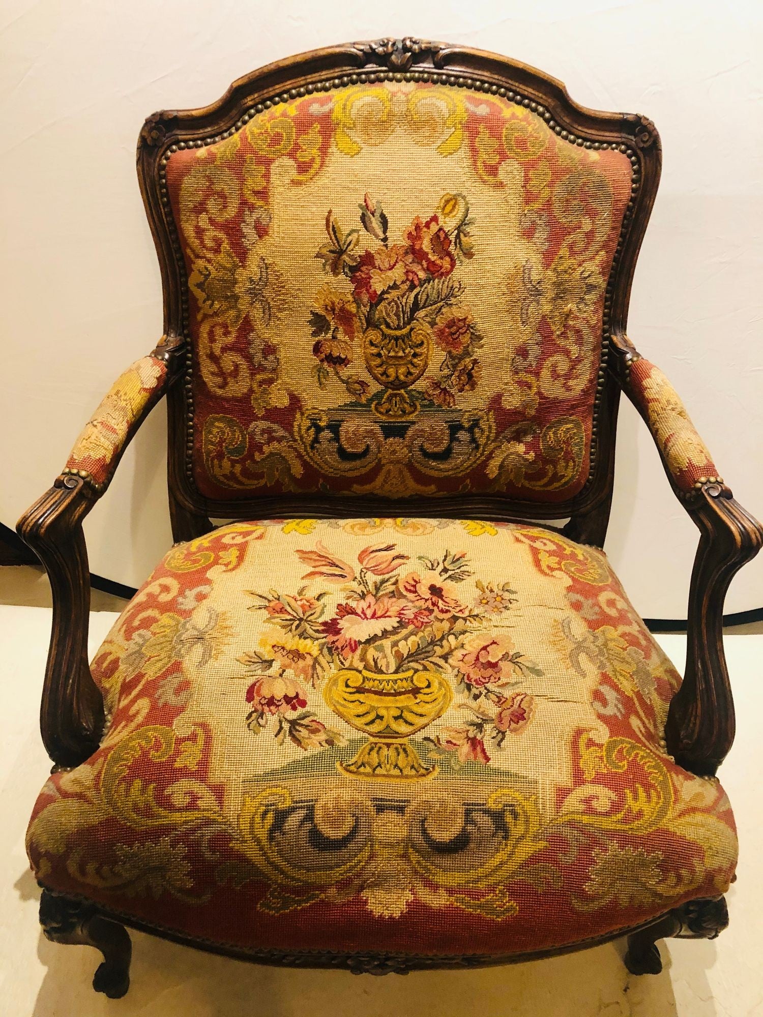 19th Century Louis XV Style Armchair Bergere Petite and Gros Point Upholstery