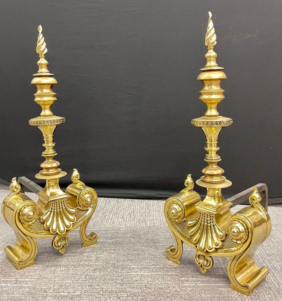 Pair of Bronze Andirons, Large and Impressive
