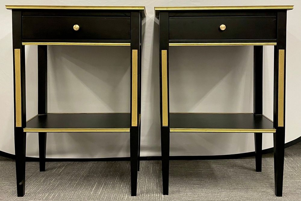 Pair of Russian Neoclassical Style Ebony Finish One Drawer Stands or End Tables