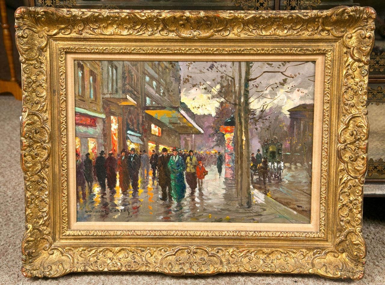 Edouard Cortes, Oil on Canvas, French Painting, Paris Street Scene, 20th C.