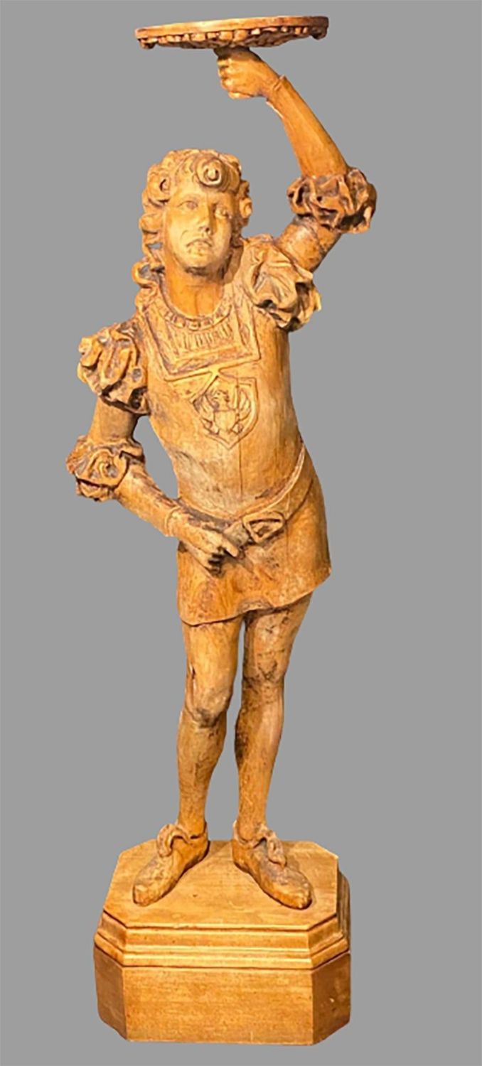 Italian Carved Wood Figural Card Stand, Receiver, Late 18th Century
