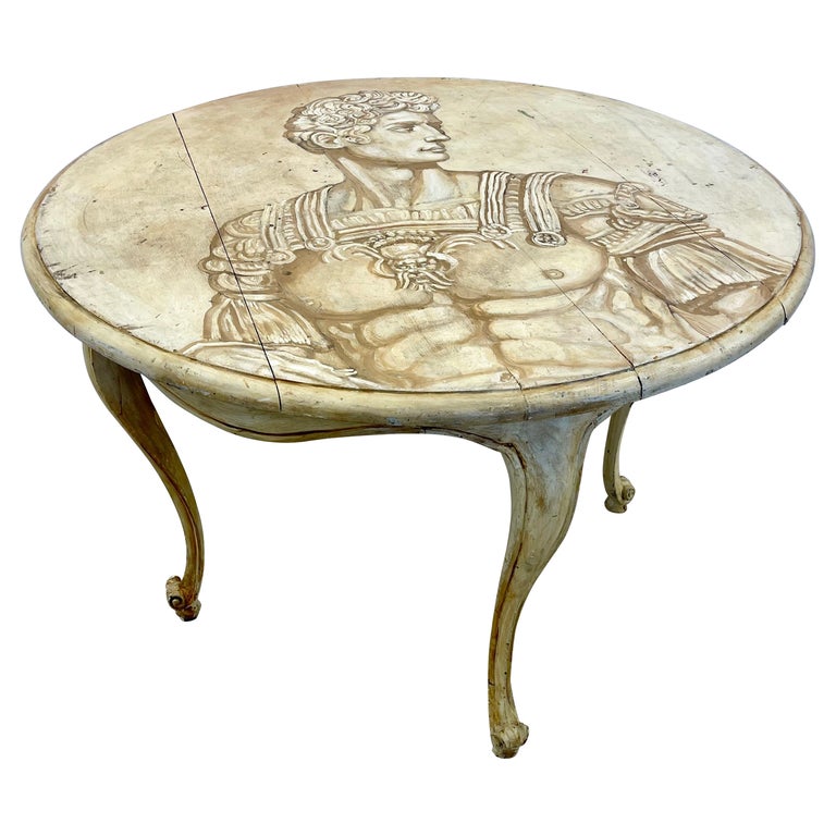 Mid Century Modern Hand Painted Italian Center Table, Fornasetti Style