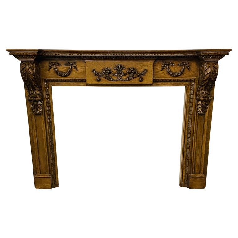 A Louis XVI Style Carved Mantle, Fireplace Surround, Solid Wood Carved, Oak
