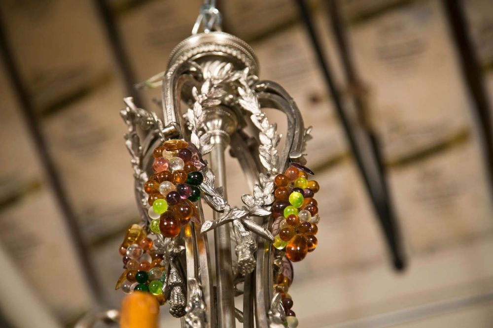 French Art Nouveau Style Eight-Light Chandelier Silver Argente Over Bronze